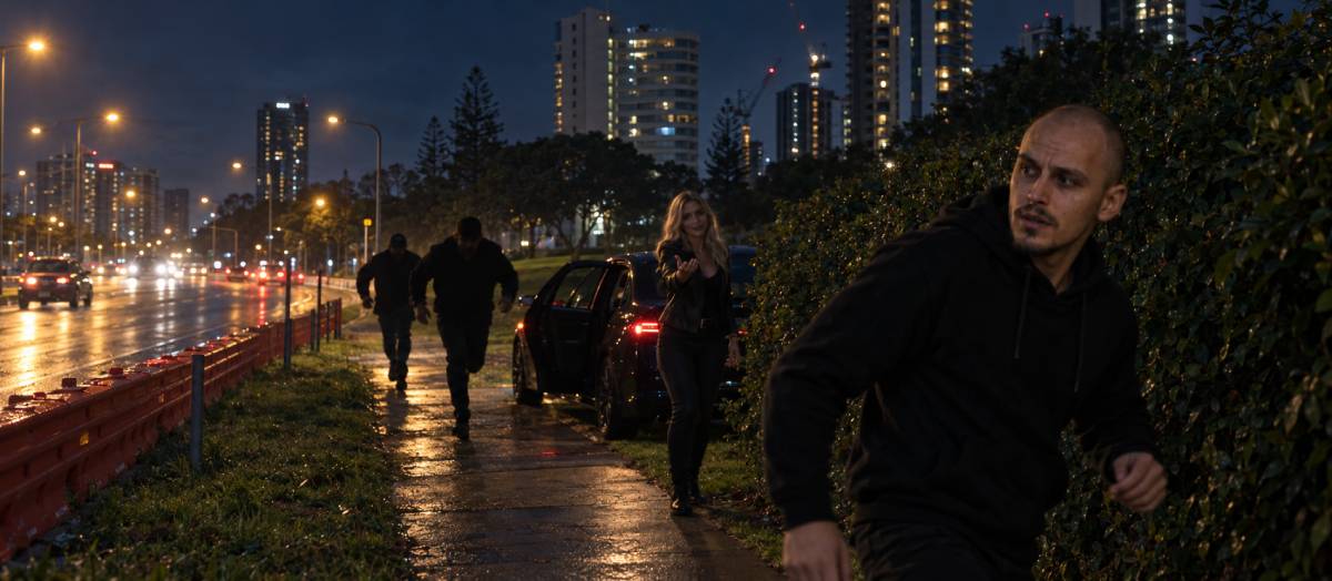 Lure · car chase · jump-out near Main Beach tram stop