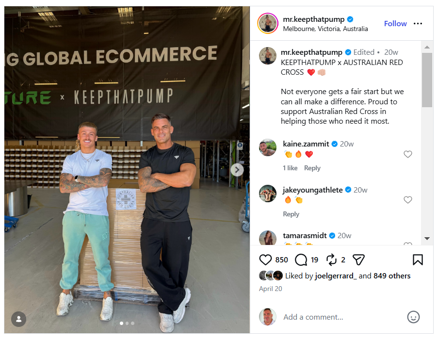 Keep That Pump Instagram post — affiliation with Australian Red Cross