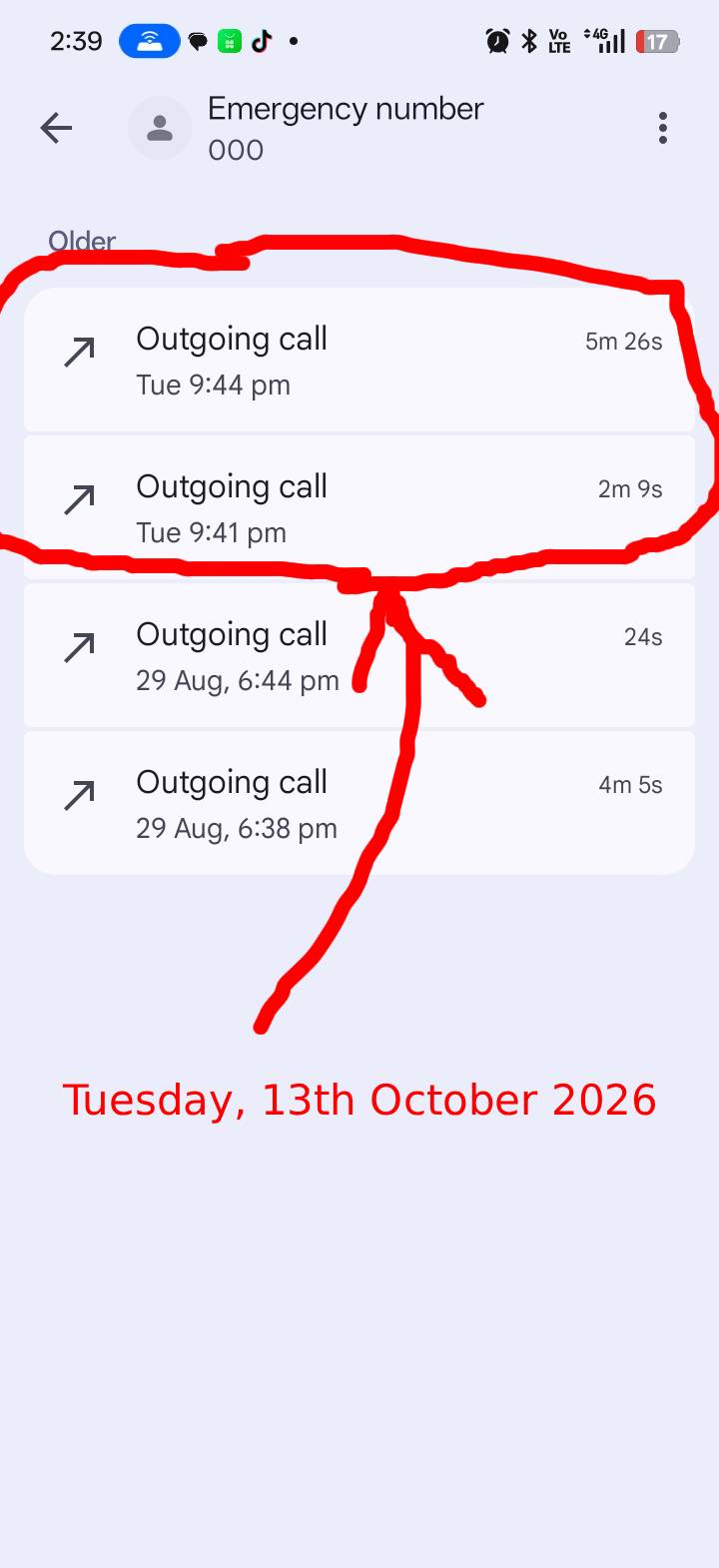 Outbound calls to 000