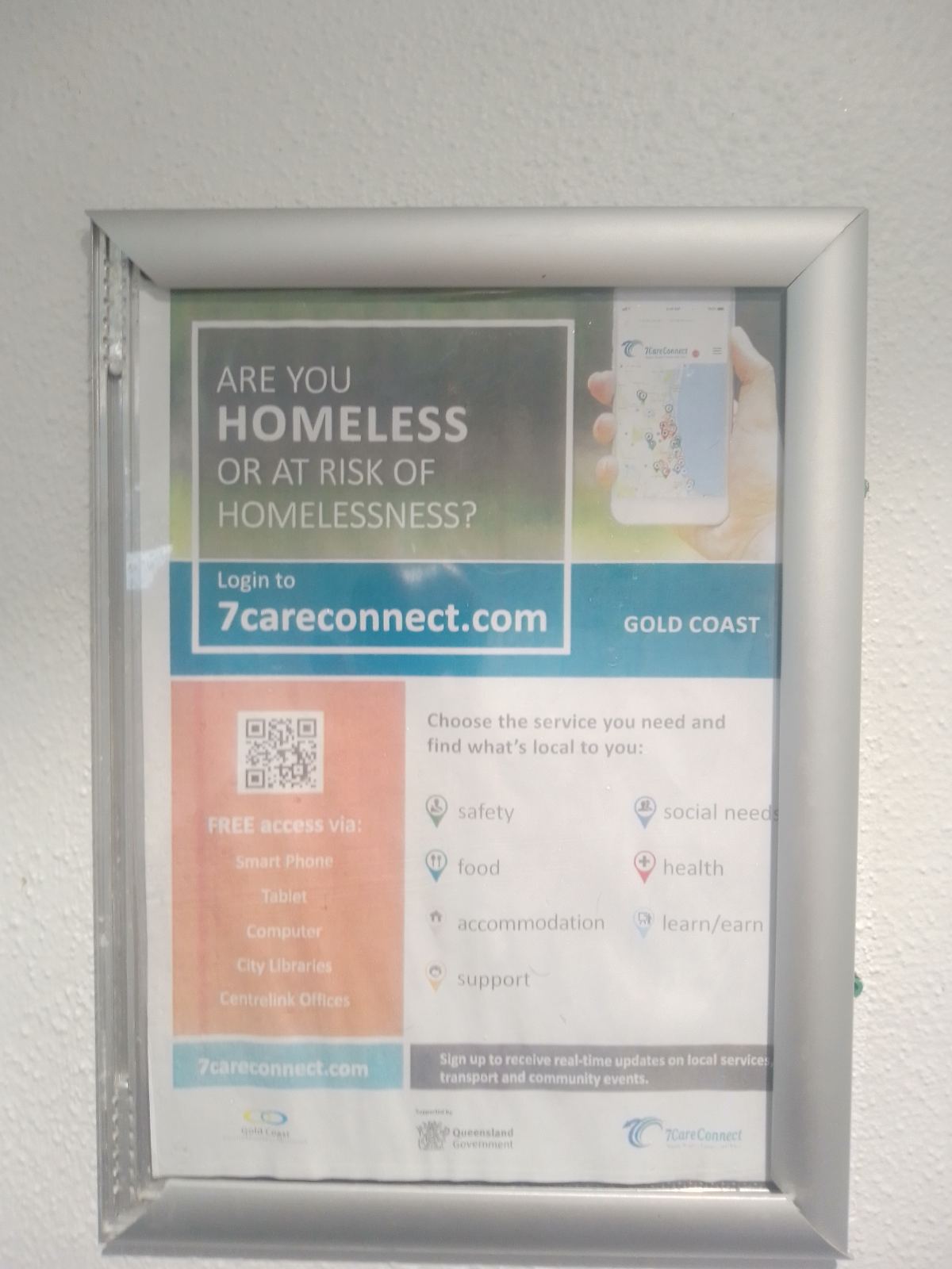 7 Care Connect posters in the bathroom at Nerang Street