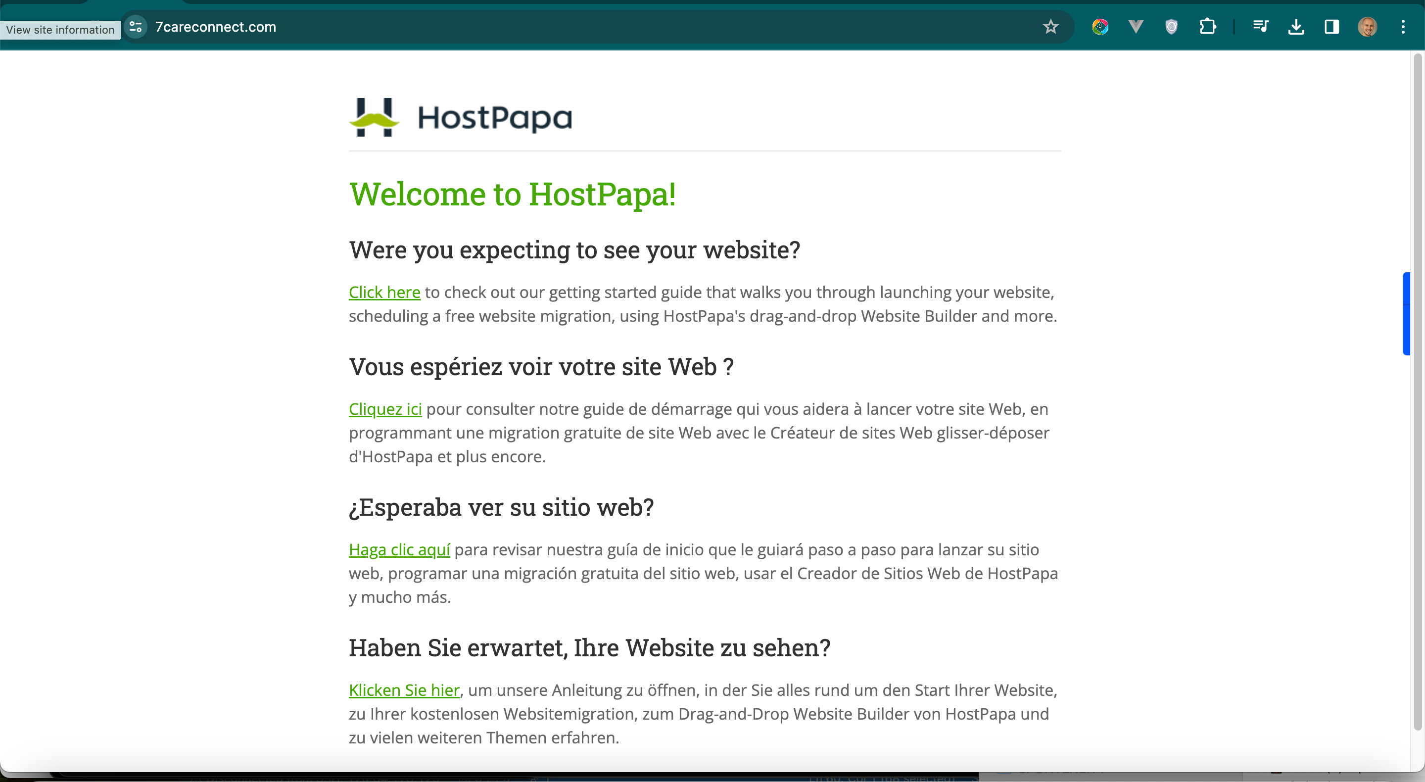 7 Care Connect website down — Hostpapa hosting expired