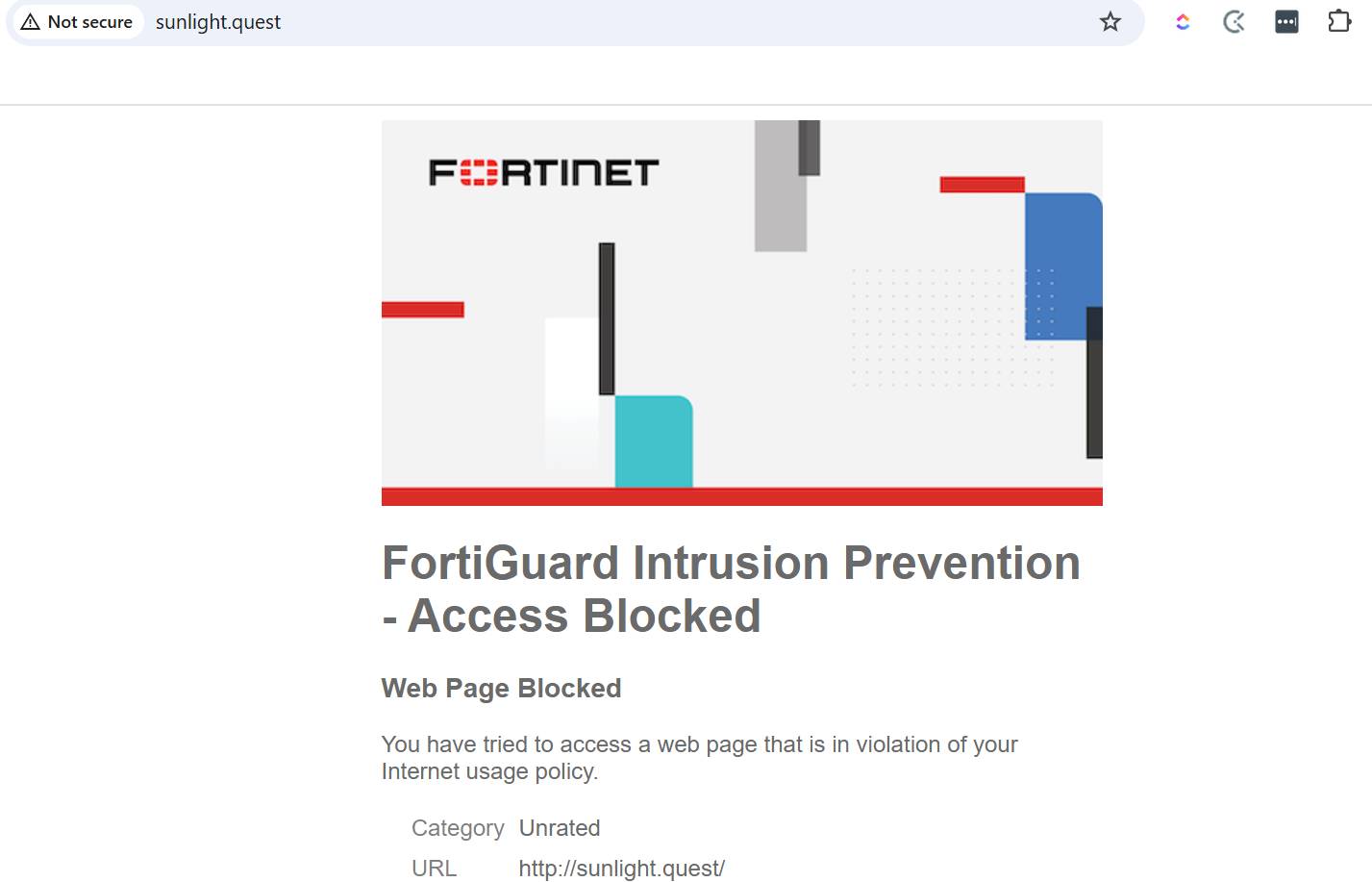 Fortinet block page — sunlight.quest blocked on Gold Coast Surf Network