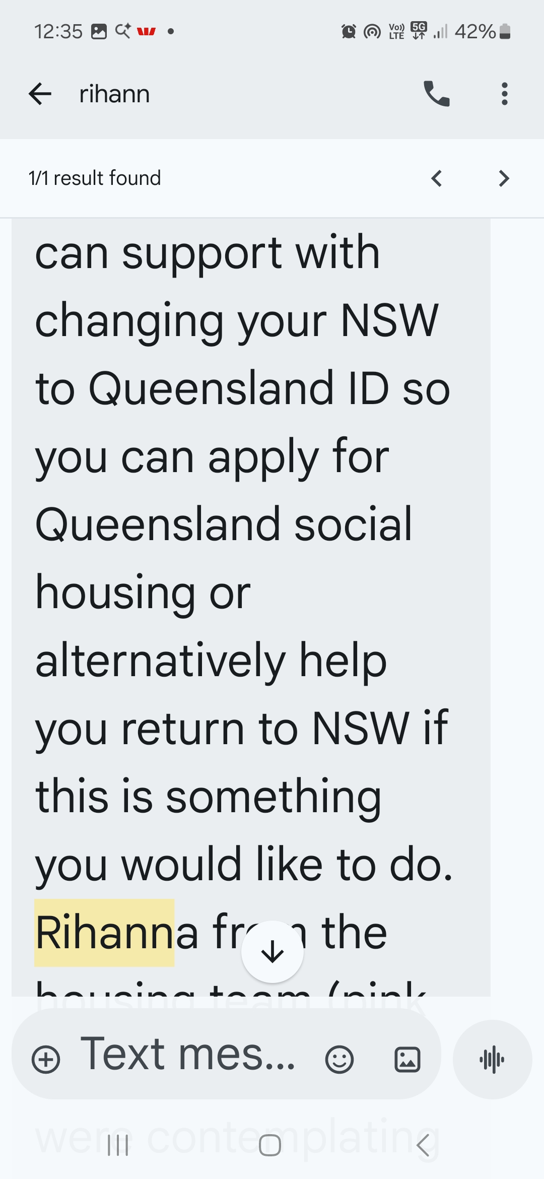 SMS — NSW ID / return to NSW