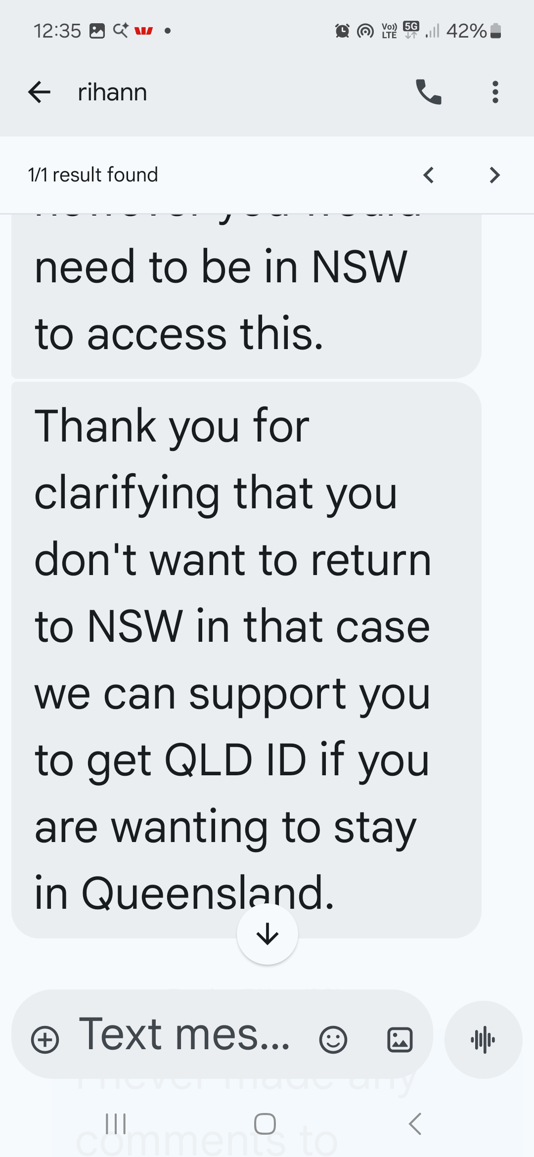 SMS — QLD ID if staying in Queensland