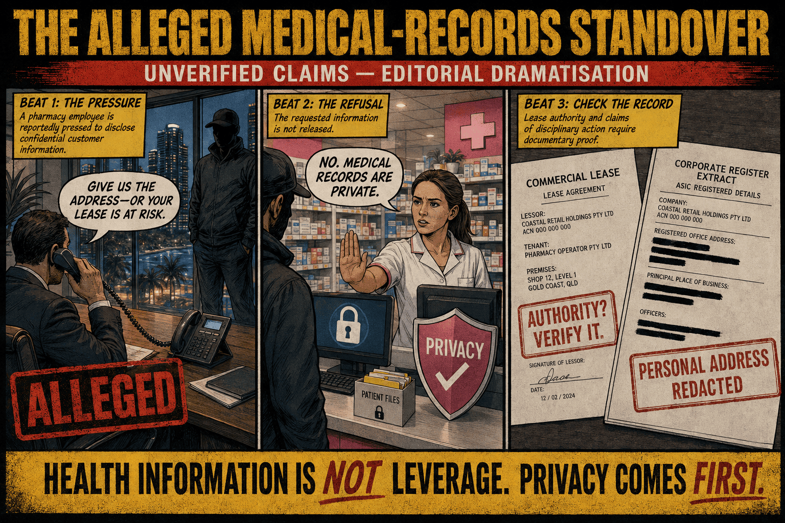 Pharmacy privacy in three panels