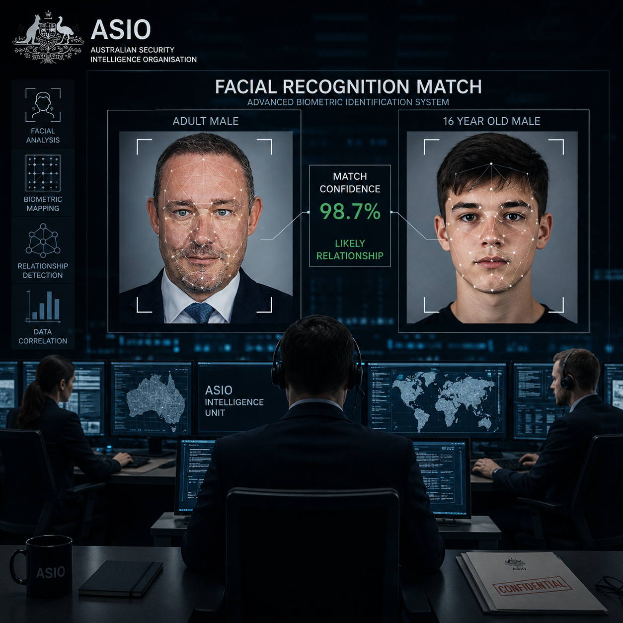 ASIO facial paternity recognition conversion
