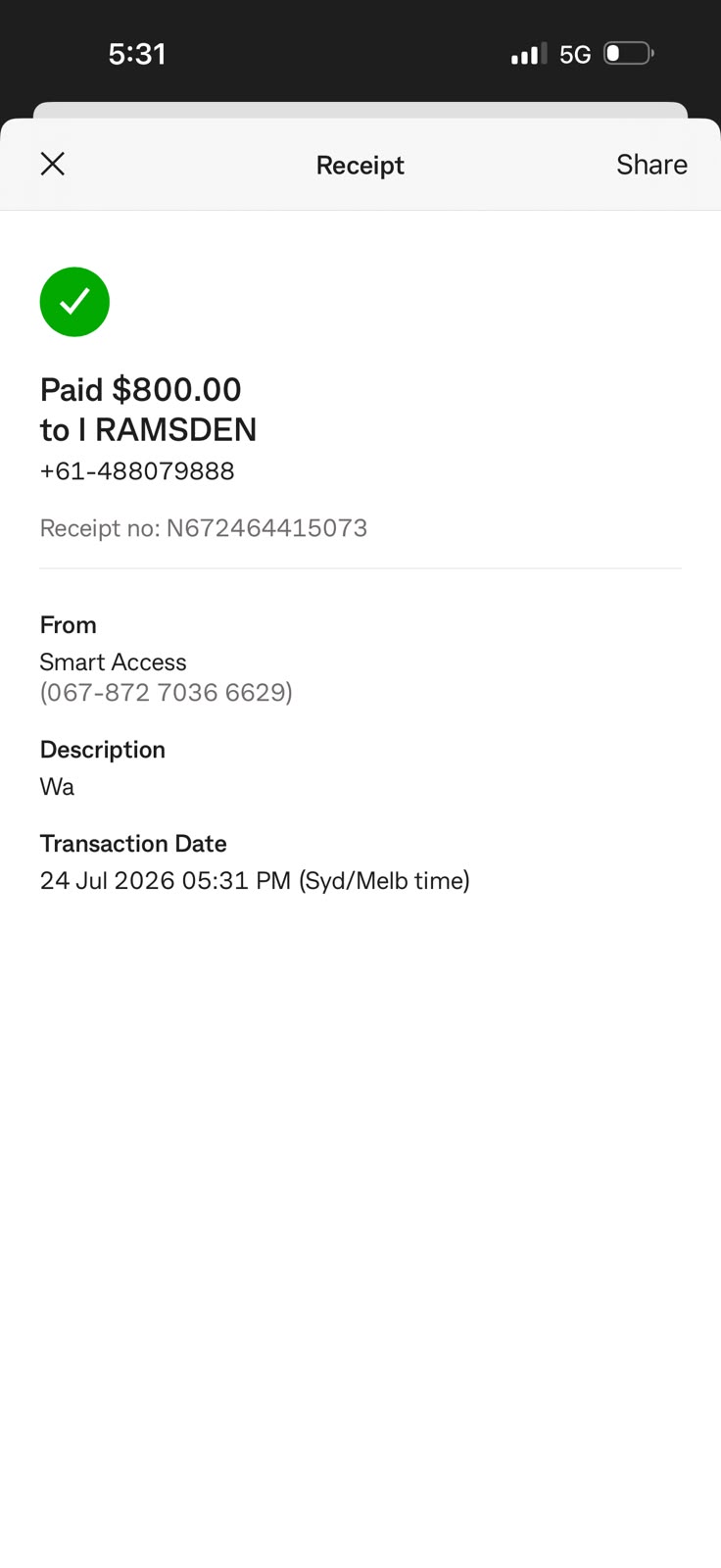 Commonwealth Bank receipt — Isaac Ramsden