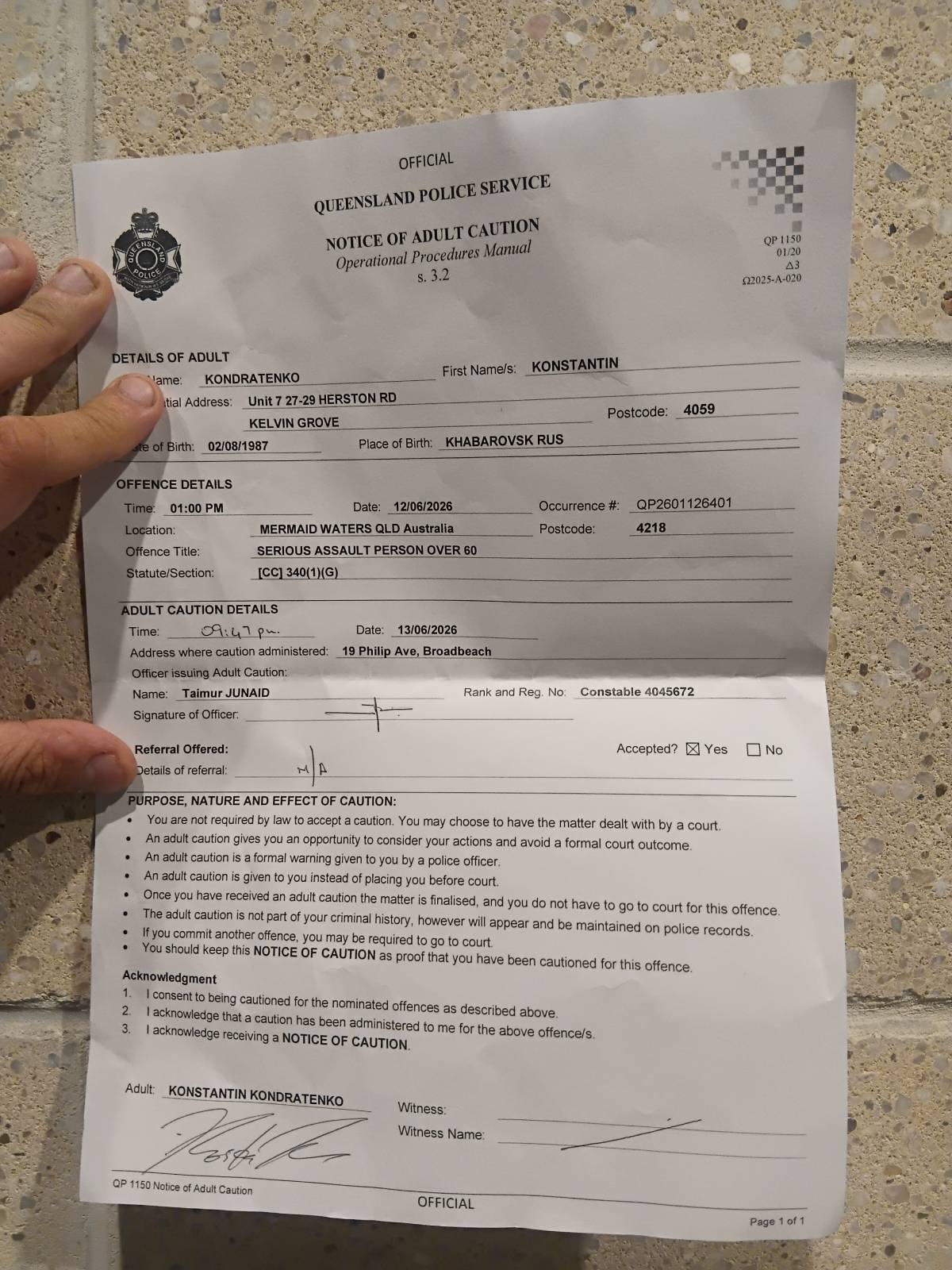 Adult Caution — Kosta Kondratenko · Mermaid Beach Police Station