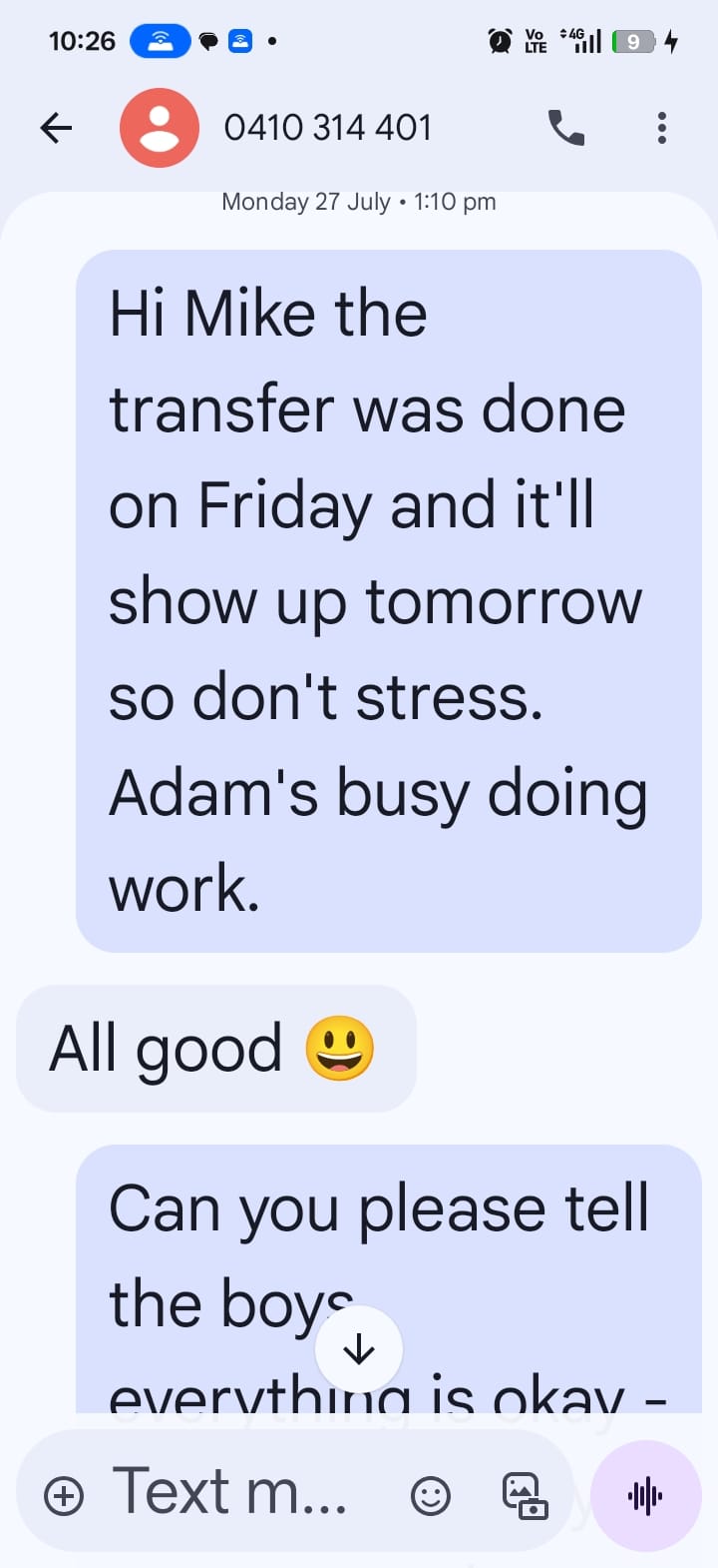 SMS message exchange
