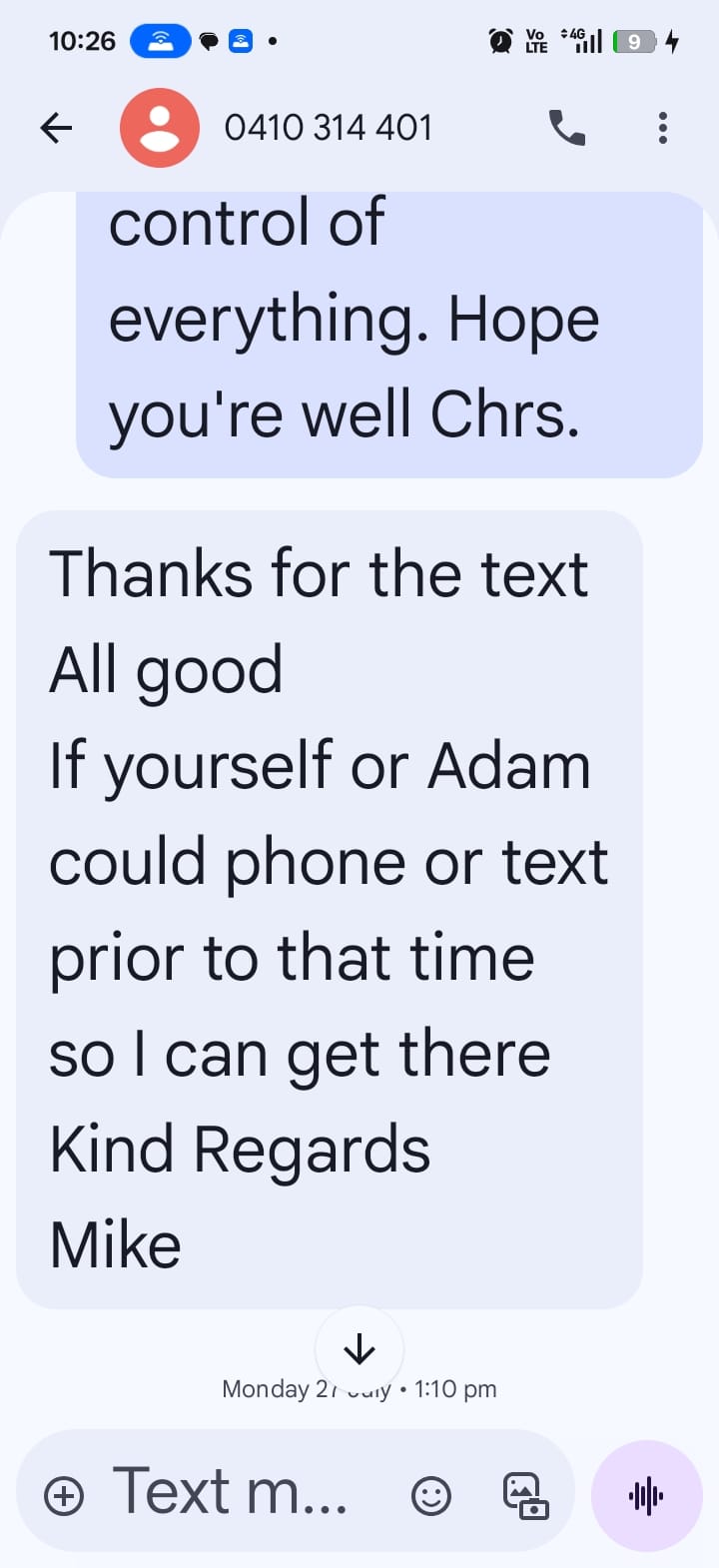 SMS message exchange