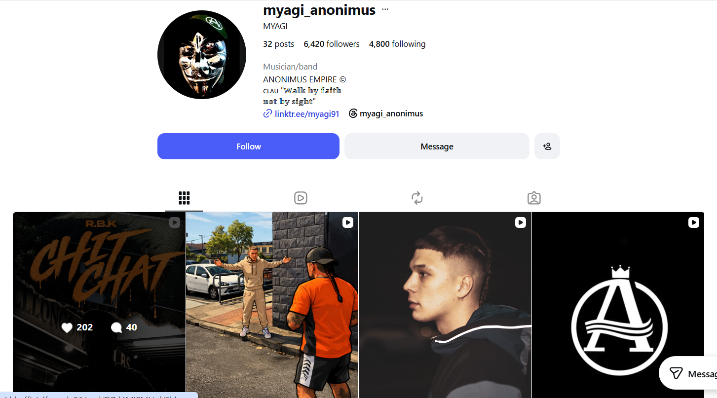 Myagi's Instagram promoting RBK — R.B.K Chit Chat