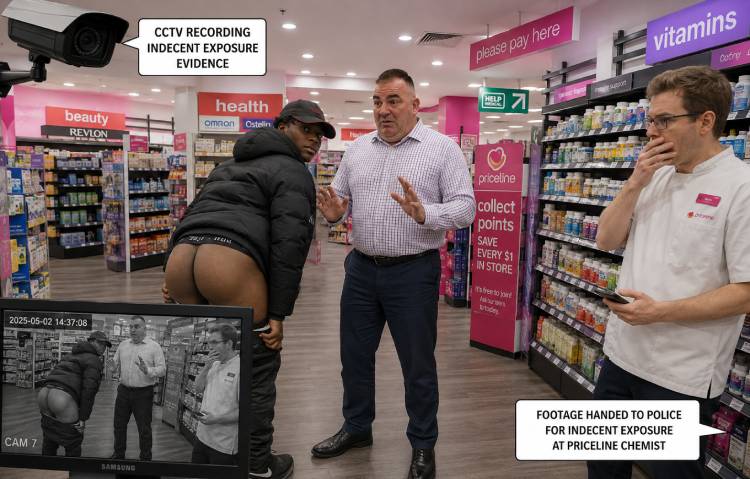 RJ indecent exposure at Priceline Chemist