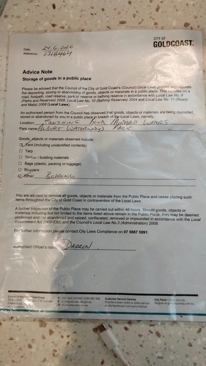 City of Gold Coast Advice Note, Reference 1718464, dated 24 June 2026
