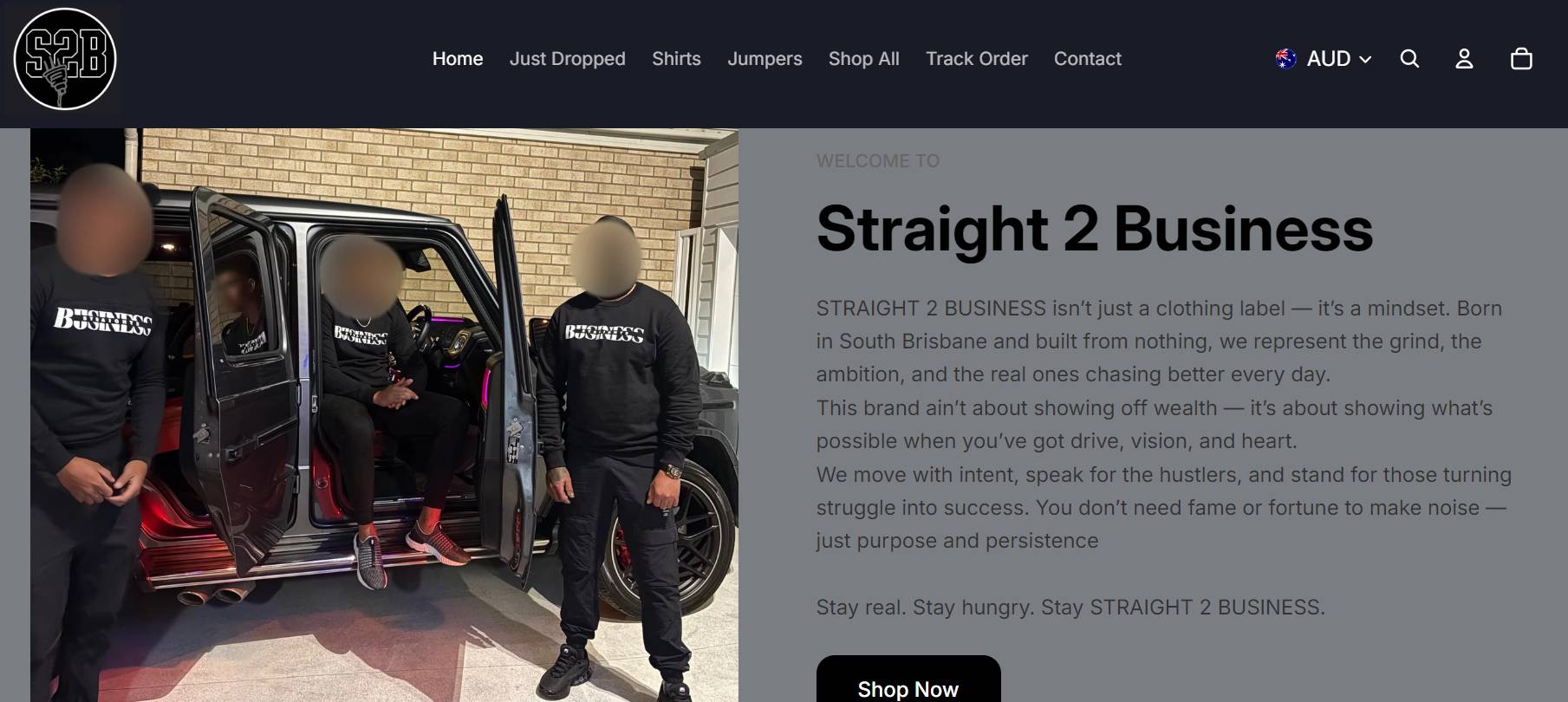 Straight2Business models in front of G-Wagon with faces blurred